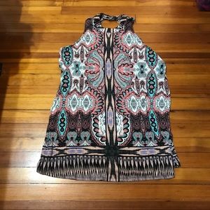 Plus size xhiliration halter top printed dress